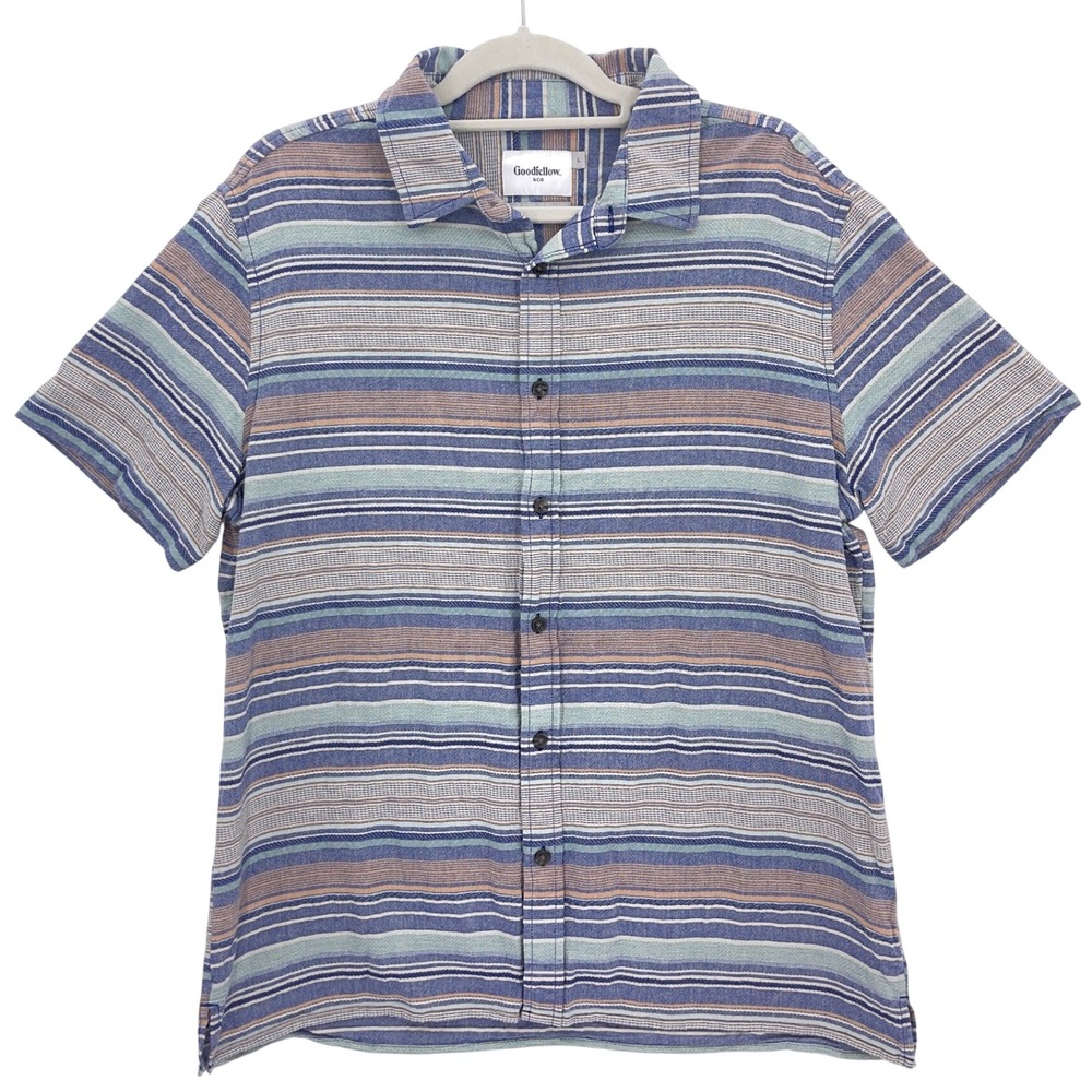 Goodfellow Blue Striped Short Sleeve Button Down L Standard Fit Cotton